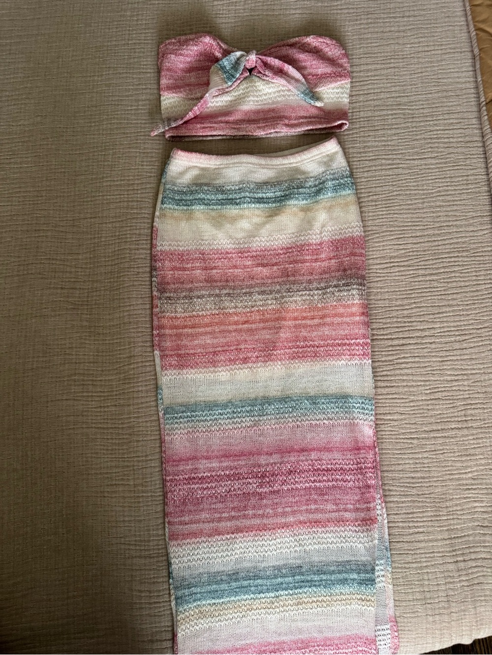 SHEIN Pink Striped Knit Tube Top & Maxi Skirt Set